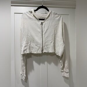 Double Zero Cream Cropped Frayed Hoodie